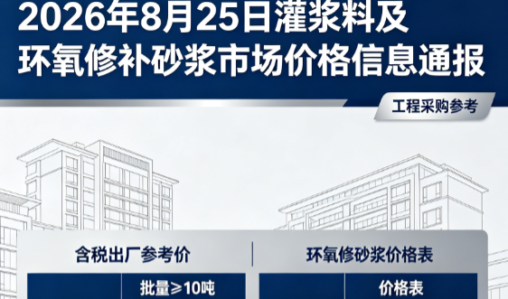 钟楼2026年8月25日灌浆料及环氧修补砂浆市场价格信息通报